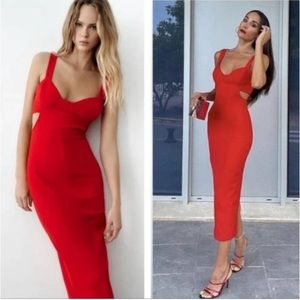 Zara red cutout body con dress, NWT, size medium